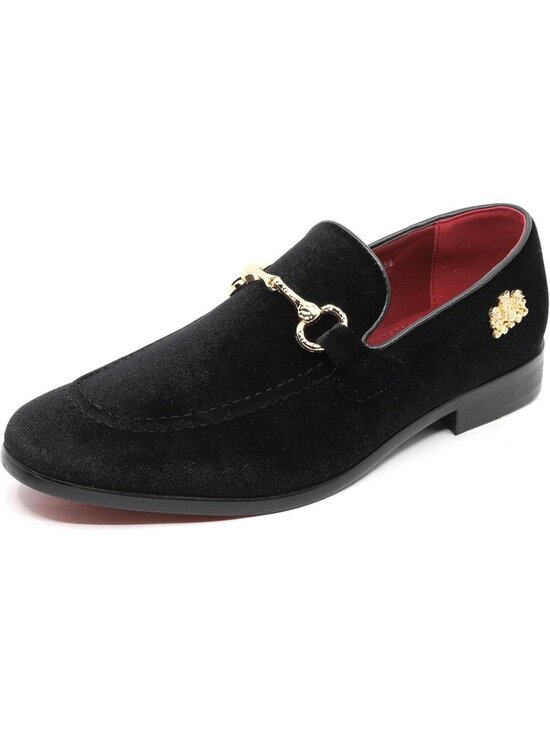 Metrocharm Men\'s Black Rubber Velvet Loafers Gold Buckle Slip On Classic Shoes main image 5
